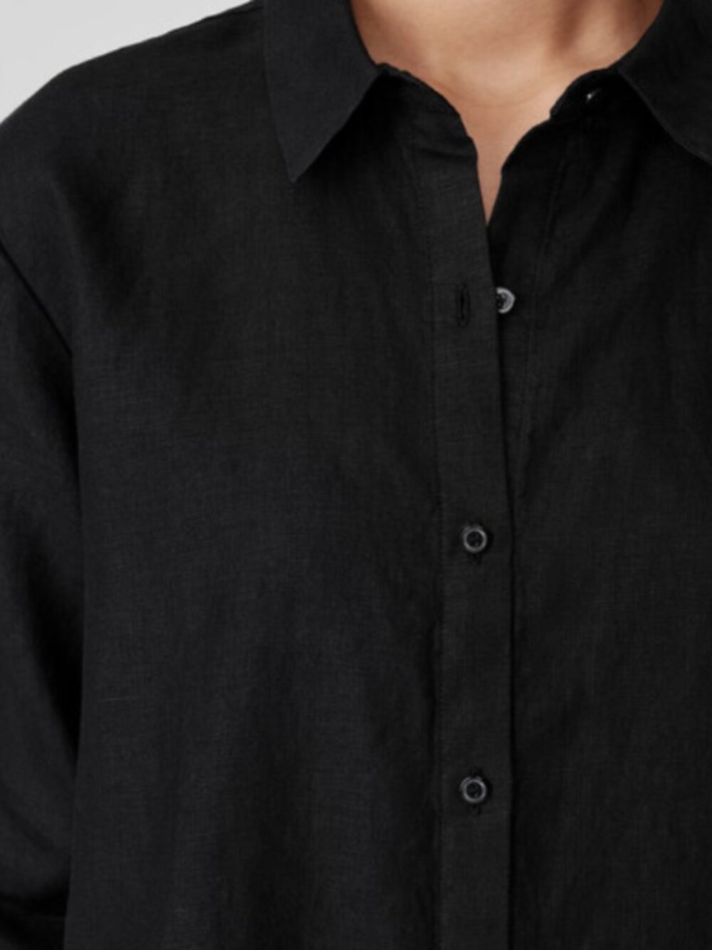 Eileen Fisher Classic Collar Organic Linen Long Button-Up Shirt - Size L